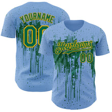 Laden Sie das Bild in den Galerie-Viewer, Custom Light Blue Kelly Green-Gold 3D Pattern Design Dripping Splatter Paint Authentic Baseball Jersey