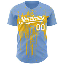 Загрузить изображение в средство просмотра галереи, Custom Light Blue White-Yellow 3D Pattern Design Dripping Splatter Paint Authentic Baseball Jersey