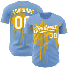 Загрузить изображение в средство просмотра галереи, Custom Light Blue White-Yellow 3D Pattern Design Dripping Splatter Paint Authentic Baseball Jersey