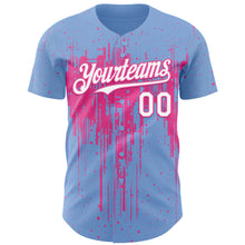 Load image into Gallery viewer, Custom Light Blue White-Pink 3D Pattern Design Dripping Splatter Paint Authentic Baseball Jersey