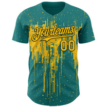 Загрузить изображение в средство просмотра галереи, Custom Teal Yellow-Black 3D Pattern Design Dripping Splatter Paint Authentic Baseball Jersey