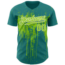 Load image into Gallery viewer, Custom Teal Neon Green-White 3D Pattern Design Dripping Splatter Paint Authentic Baseball Jersey