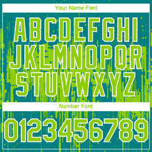 Load image into Gallery viewer, Custom Teal Neon Green-White 3D Pattern Design Dripping Splatter Paint Authentic Baseball Jersey