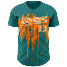 Load image into Gallery viewer, Custom Teal Bay Orange-White 3D Pattern Design Dripping Splatter Paint Authentic Baseball Jersey