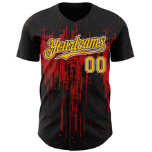 Load image into Gallery viewer, Custom Black Gold Red-White 3D Pattern Design Dripping Splatter Paint Authentic Baseball Jersey