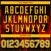 Load image into Gallery viewer, Custom Black Gold Red-White 3D Pattern Design Dripping Splatter Paint Authentic Baseball Jersey