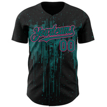 Load image into Gallery viewer, Custom Black Teal-Pink 3D Pattern Design Dripping Splatter Paint Authentic Baseball Jersey