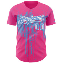 Laden Sie das Bild in den Galerie-Viewer, Custom Pink Light Blue-White 3D Pattern Design Dripping Splatter Paint Authentic Baseball Jersey