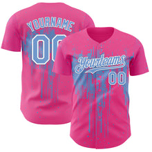 Laden Sie das Bild in den Galerie-Viewer, Custom Pink Light Blue-White 3D Pattern Design Dripping Splatter Paint Authentic Baseball Jersey