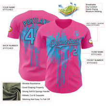 Charger l'image dans la galerie, Custom Pink Sky Blue-Black 3D Pattern Design Dripping Splatter Paint Authentic Baseball Jersey