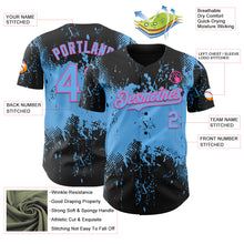 Load image into Gallery viewer, Custom Black Sky Blue-Pink 3D Pattern Design Abstract Splatter Grunge Paint Authentic Baseball Jersey