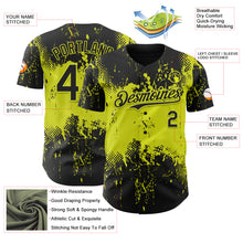Load image into Gallery viewer, Custom Black Neon Yellow 3D Pattern Design Abstract Splatter Grunge Paint Authentic Baseball Jersey