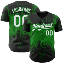 Load image into Gallery viewer, Custom Black White-Grass Green 3D Pattern Design Abstract Splatter Grunge Paint Authentic Baseball Jersey