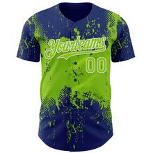 Laden Sie das Bild in den Galerie-Viewer, Custom Royal Neon Green-White 3D Pattern Design Abstract Splatter Grunge Paint Authentic Baseball Jersey