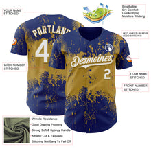 Laden Sie das Bild in den Galerie-Viewer, Custom Royal White-Old Gold 3D Pattern Design Abstract Splatter Grunge Paint Authentic Baseball Jersey