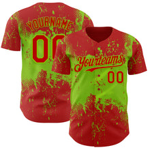 Charger l'image dans la galerie, Custom Red Neon Green 3D Pattern Design Abstract Splatter Grunge Paint Authentic Baseball Jersey