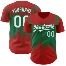 Laden Sie das Bild in den Galerie-Viewer, Custom Red White-Kelly Green 3D Pattern Design Abstract Splatter Grunge Paint Authentic Baseball Jersey