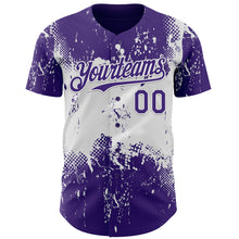 Laden Sie das Bild in den Galerie-Viewer, Custom Purple White 3D Pattern Design Abstract Splatter Grunge Paint Authentic Baseball Jersey