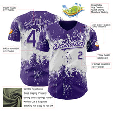 Laden Sie das Bild in den Galerie-Viewer, Custom Purple White 3D Pattern Design Abstract Splatter Grunge Paint Authentic Baseball Jersey