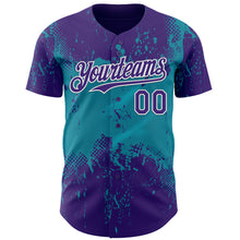 Laden Sie das Bild in den Galerie-Viewer, Custom Purple Teal-White 3D Pattern Design Abstract Splatter Grunge Paint Authentic Baseball Jersey