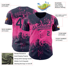Load image into Gallery viewer, Custom Navy Pink 3D Pattern Design Abstract Splatter Grunge Paint Authentic Baseball Jersey