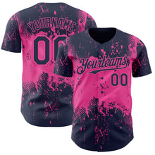 Load image into Gallery viewer, Custom Navy Pink 3D Pattern Design Abstract Splatter Grunge Paint Authentic Baseball Jersey