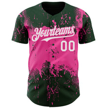 Load image into Gallery viewer, Custom Green White-Pink 3D Pattern Design Abstract Splatter Grunge Paint Authentic Baseball Jersey