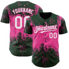 Load image into Gallery viewer, Custom Green White-Pink 3D Pattern Design Abstract Splatter Grunge Paint Authentic Baseball Jersey