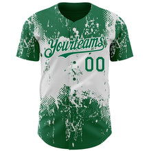 Загрузить изображение в средство просмотра галереи, Custom Kelly Green White 3D Pattern Design Abstract Splatter Grunge Paint Authentic Baseball Jersey