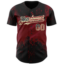 Загрузить изображение в средство просмотра галереи, Custom Black Vintage USA Flag Crimson-Cream 3D Pattern Design Abstract Splatter Grunge Paint Authentic Baseball Jersey