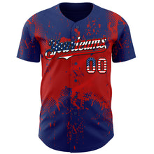Load image into Gallery viewer, Custom Royal USA Flag Red-Black 3D Pattern Design Abstract Splatter Grunge Paint Authentic Baseball Jersey
