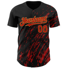 Load image into Gallery viewer, Custom Black Red-Old Gold 3D Pattern Design Paint Stroke Grunge Streak Authentic Baseball Jersey