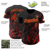 Load image into Gallery viewer, Custom Black Red-Old Gold 3D Pattern Design Paint Stroke Grunge Streak Authentic Baseball Jersey