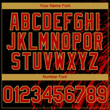 Load image into Gallery viewer, Custom Black Red-Old Gold 3D Pattern Design Paint Stroke Grunge Streak Authentic Baseball Jersey