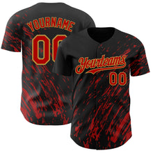 Load image into Gallery viewer, Custom Black Red-Old Gold 3D Pattern Design Paint Stroke Grunge Streak Authentic Baseball Jersey