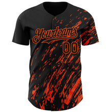 Load image into Gallery viewer, Custom Black Orange 3D Pattern Design Paint Stroke Grunge Streak Authentic Baseball Jersey