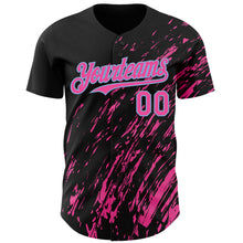 Charger l'image dans la galerie, Custom Black Pink-Light Blue 3D Pattern Design Paint Stroke Grunge Streak Authentic Baseball Jersey