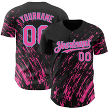 Charger l'image dans la galerie, Custom Black Pink-Light Blue 3D Pattern Design Paint Stroke Grunge Streak Authentic Baseball Jersey