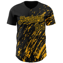 Load image into Gallery viewer, Custom Black Gold 3D Pattern Design Paint Stroke Grunge Streak Authentic Baseball Jersey