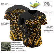 Load image into Gallery viewer, Custom Black Gold 3D Pattern Design Paint Stroke Grunge Streak Authentic Baseball Jersey