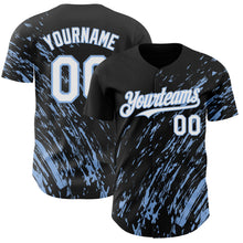 Load image into Gallery viewer, Custom Black White-Light Blue 3D Pattern Design Paint Stroke Grunge Streak Authentic Baseball Jersey
