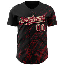Load image into Gallery viewer, Custom Black Crimson-Cream 3D Pattern Design Paint Stroke Grunge Streak Authentic Baseball Jersey