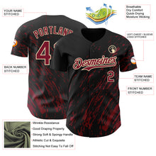 Load image into Gallery viewer, Custom Black Crimson-Cream 3D Pattern Design Paint Stroke Grunge Streak Authentic Baseball Jersey