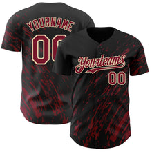 Load image into Gallery viewer, Custom Black Crimson-Cream 3D Pattern Design Paint Stroke Grunge Streak Authentic Baseball Jersey