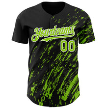 Load image into Gallery viewer, Custom Black Neon Green-White 3D Pattern Design Paint Stroke Grunge Streak Authentic Baseball Jersey