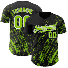 Load image into Gallery viewer, Custom Black Neon Green-White 3D Pattern Design Paint Stroke Grunge Streak Authentic Baseball Jersey