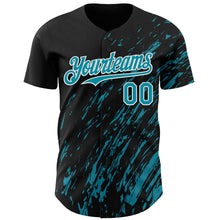 Load image into Gallery viewer, Custom Black Teal-White 3D Pattern Design Paint Stroke Grunge Streak Authentic Baseball Jersey