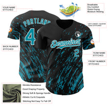 Load image into Gallery viewer, Custom Black Teal-White 3D Pattern Design Paint Stroke Grunge Streak Authentic Baseball Jersey