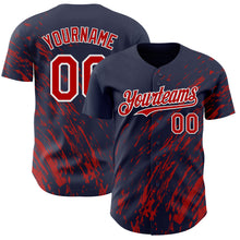 Load image into Gallery viewer, Custom Navy Red-White 3D Pattern Design Paint Stroke Grunge Streak Authentic Baseball Jersey