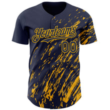 Laden Sie das Bild in den Galerie-Viewer, Custom Navy Gold 3D Pattern Design Paint Stroke Grunge Streak Authentic Baseball Jersey